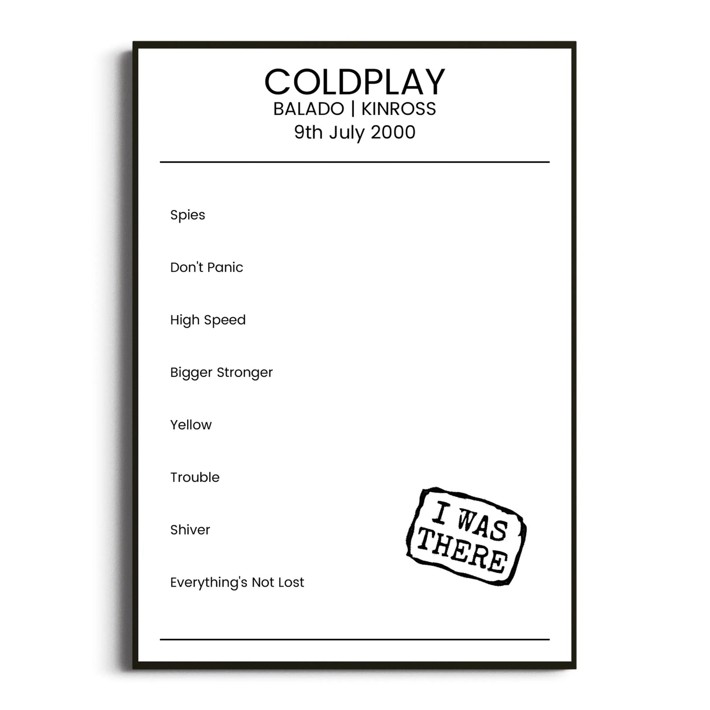 Coldplay Kinross 09 July 2000 Setlist Poster