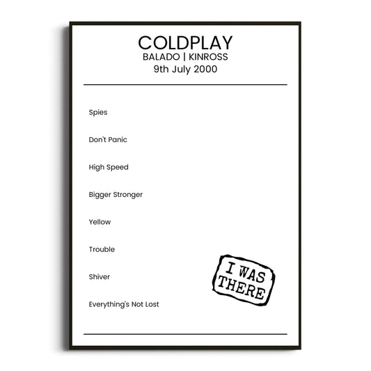 Coldplay Kinross 09 July 2000 Setlist Poster