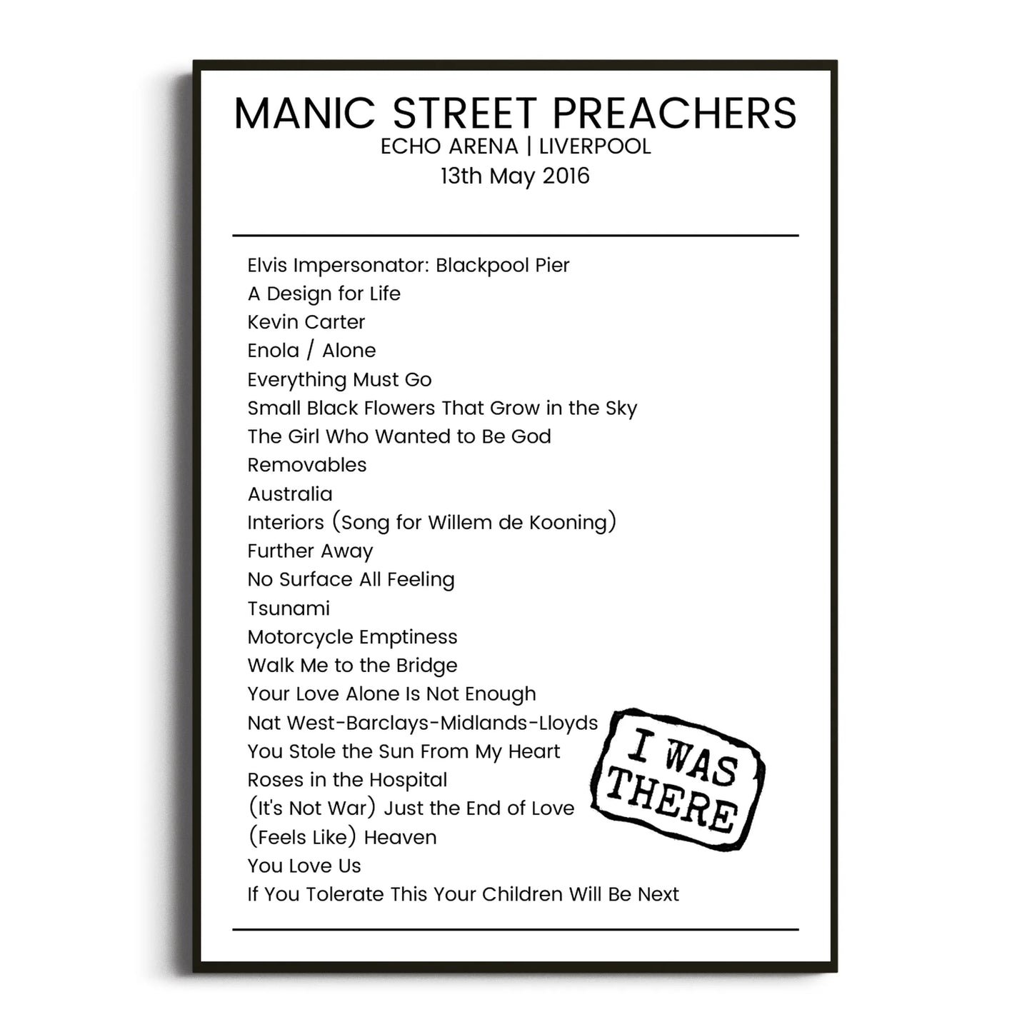 Manic Street Preachers Liverpool 13 May 2016 Setlist Poster