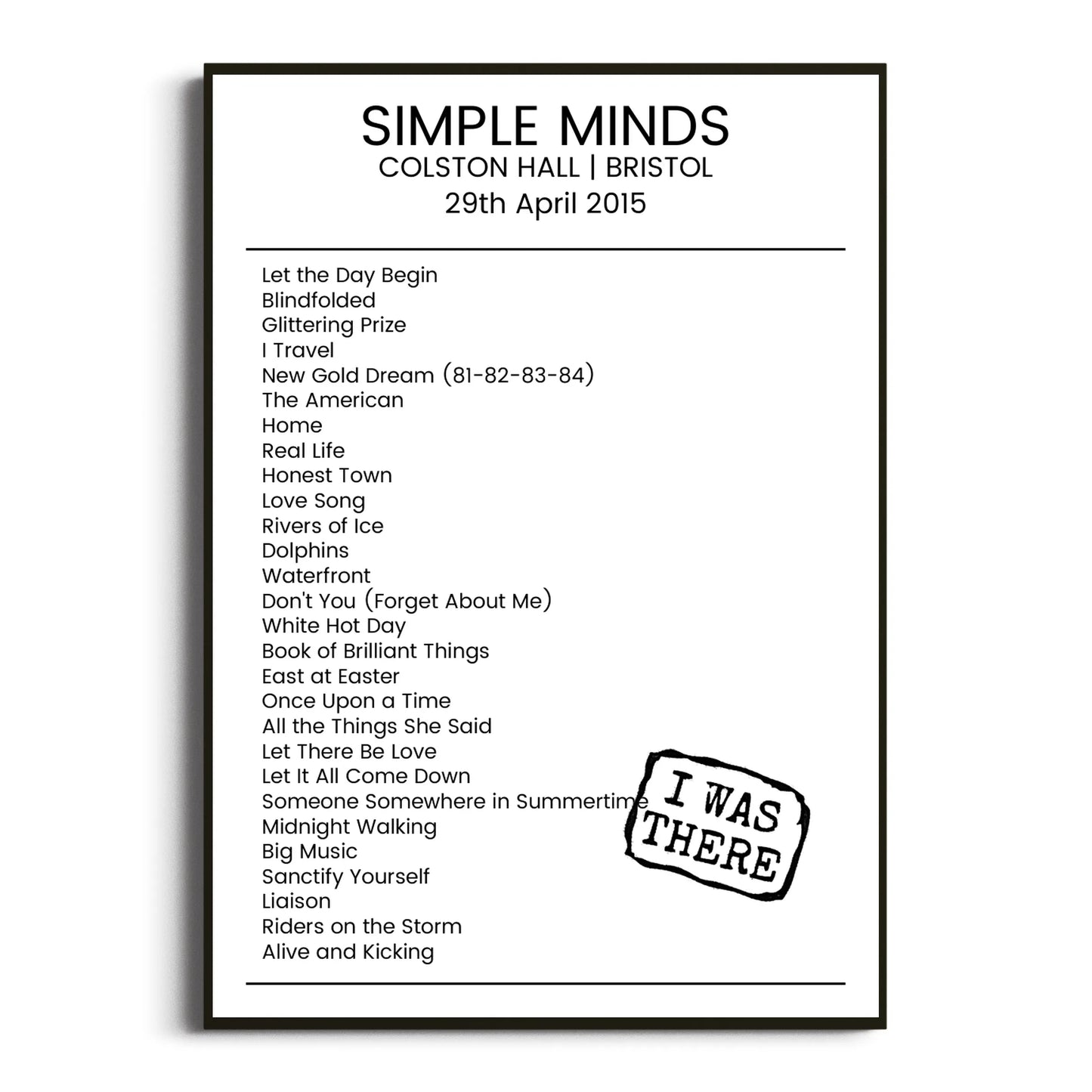 Simple Minds Bristol 29 April 2015 Setlist Poster