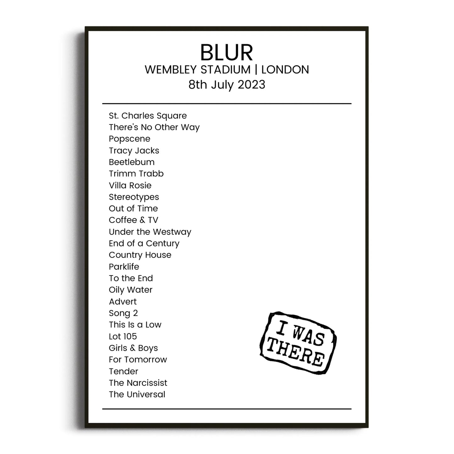 Blur London 08 July 2023 Setlist Poster