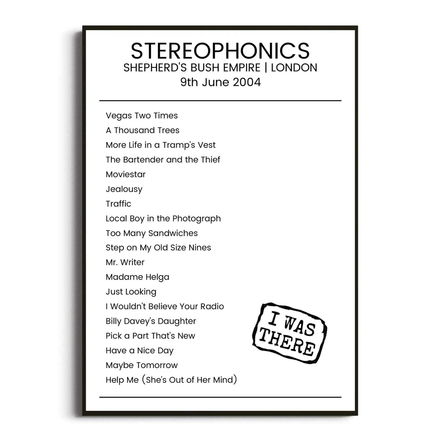 Stereophonics London 09 June 2004 Setlist Poster