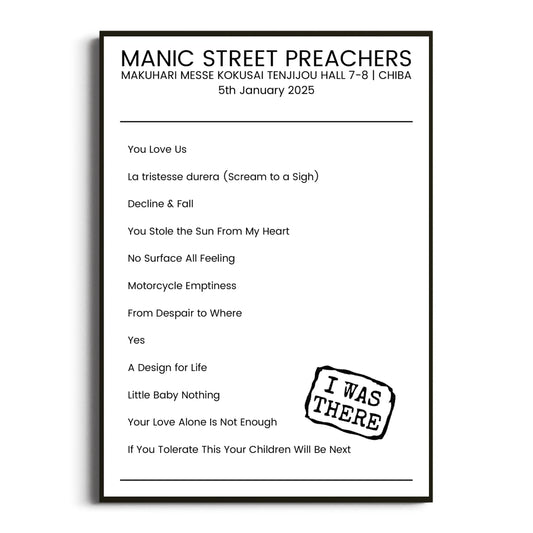 Manic Street Preachers Chiba 05 January 2025 Setlist Poster