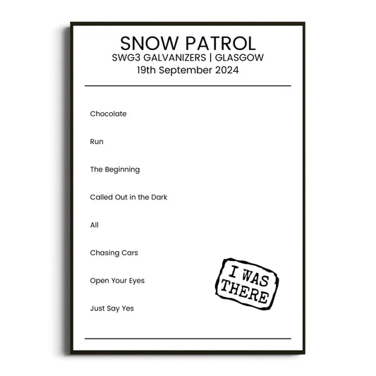 Snow Patrol Glasgow 19 September 2024 Setlist Poster