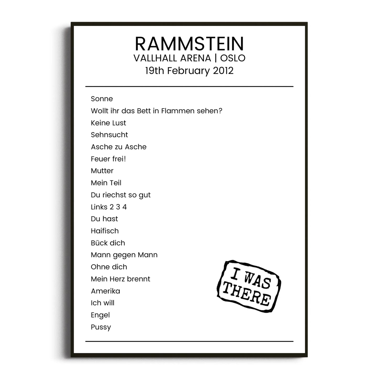 Rammstein Oslo 19 February 2012 Setlist Poster