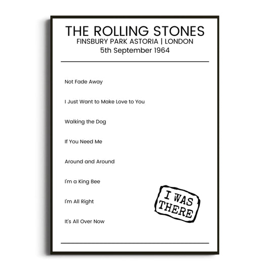 The Rolling Stones London 05 September 1964 Setlist Poster