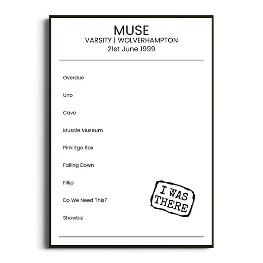 Muse Wolverhampton 21 June 1999 Setlist Poster