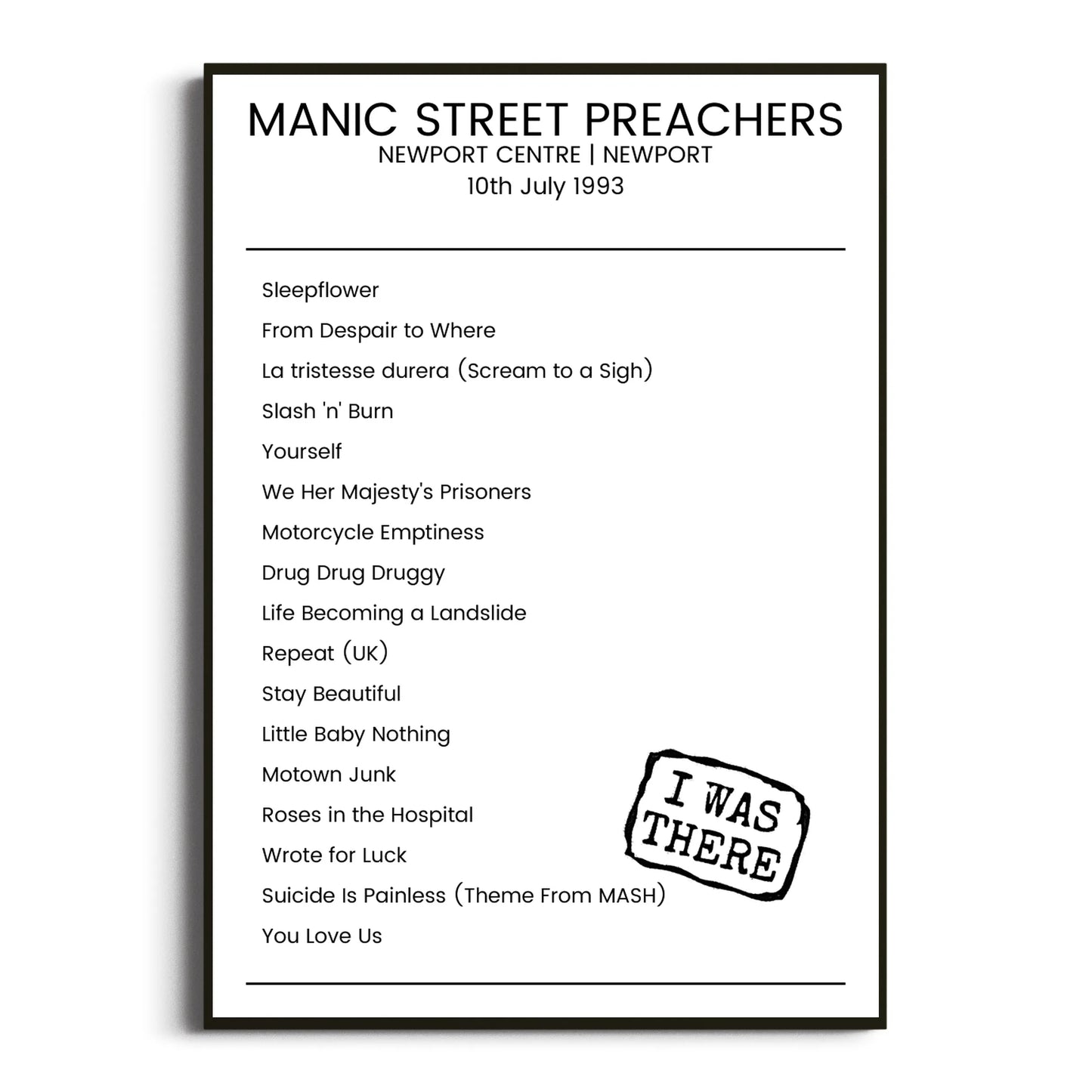 Manic Street Preachers Newport 10 July 1993 Setlist Poster