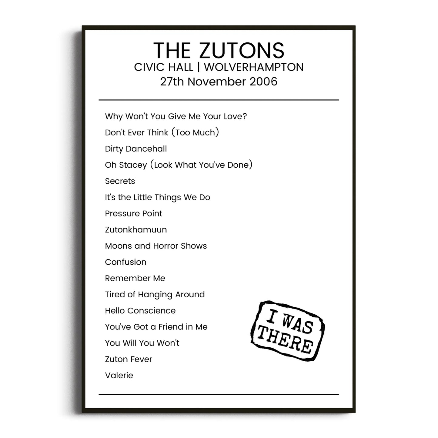 The Zutons Wolverhampton 27 November 2006 Setlist Poster