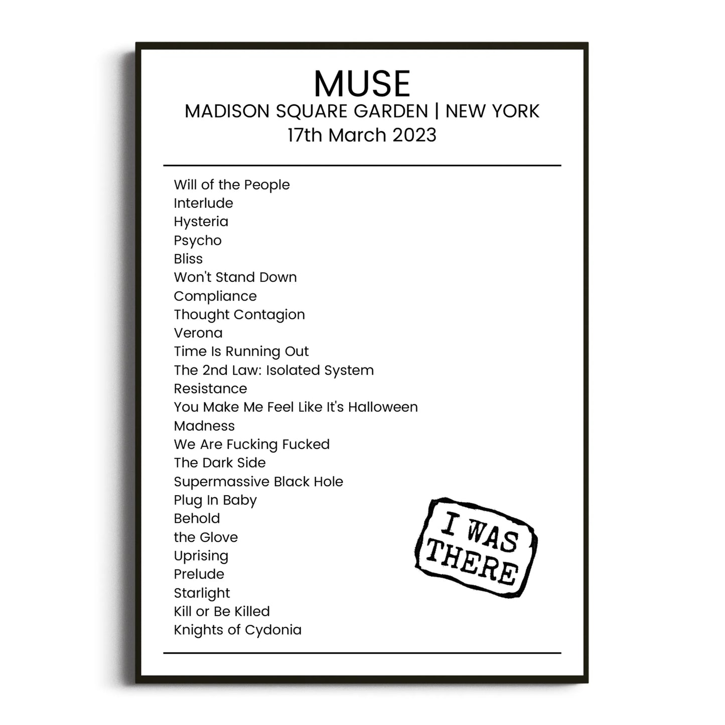 Muse New York 17 March 2023 Setlist Poster