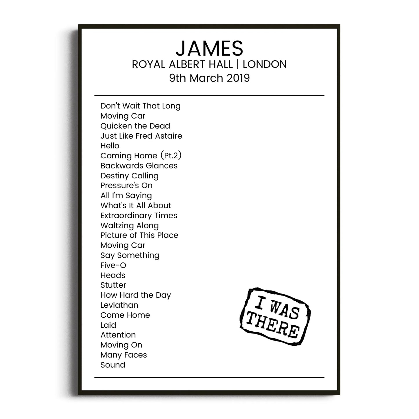 James London 09 March 2019 Setlist Poster