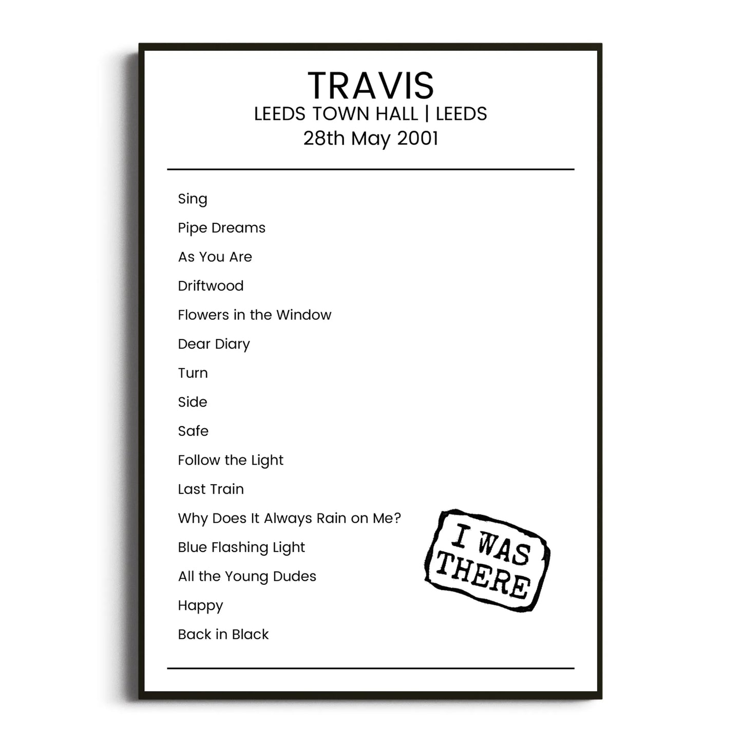 Travis Leeds 28 May 2001 Setlist Poster