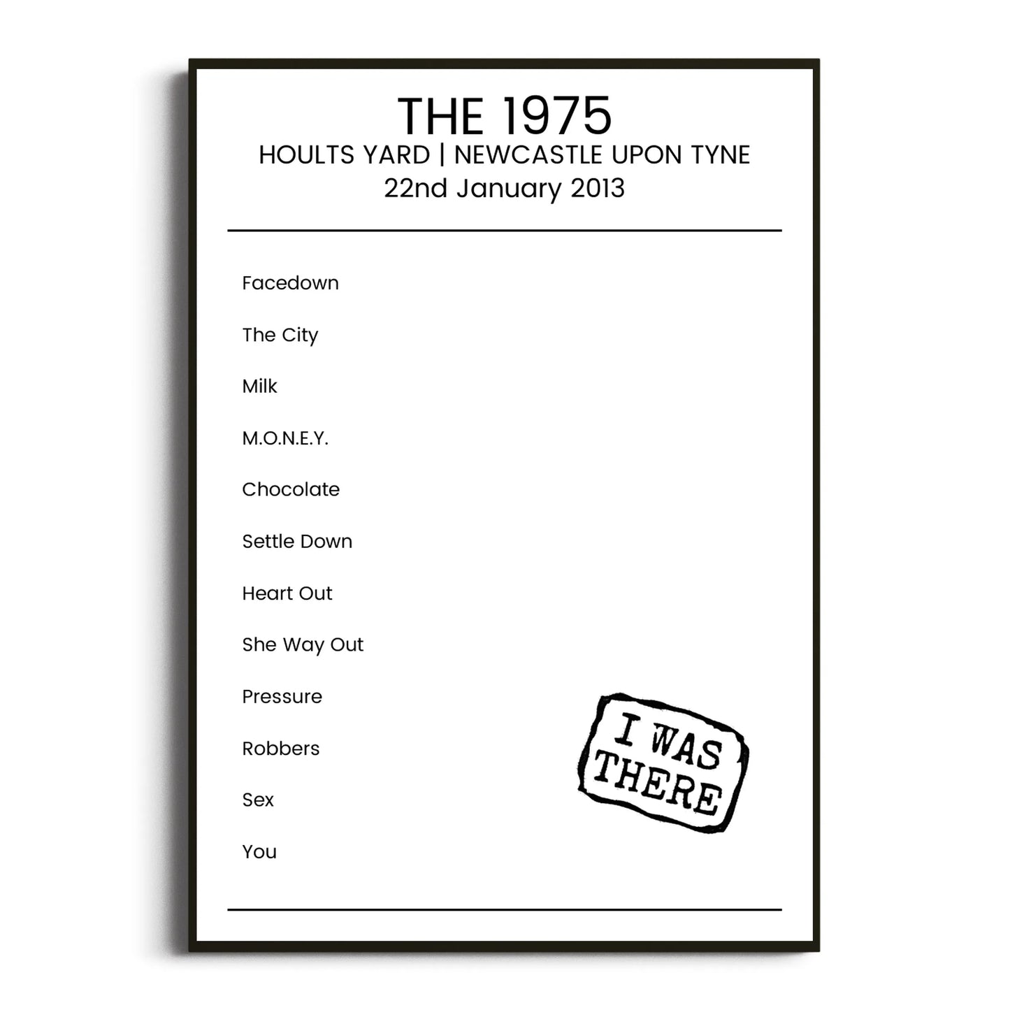 The 1975 Newcastle upon Tyne 22 January 2013 Setlist Poster