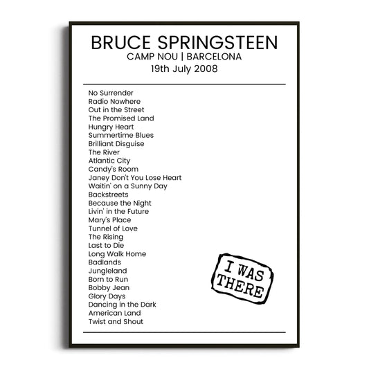 Bruce Springsteen Barcelona 19 July 2008 Setlist Poster