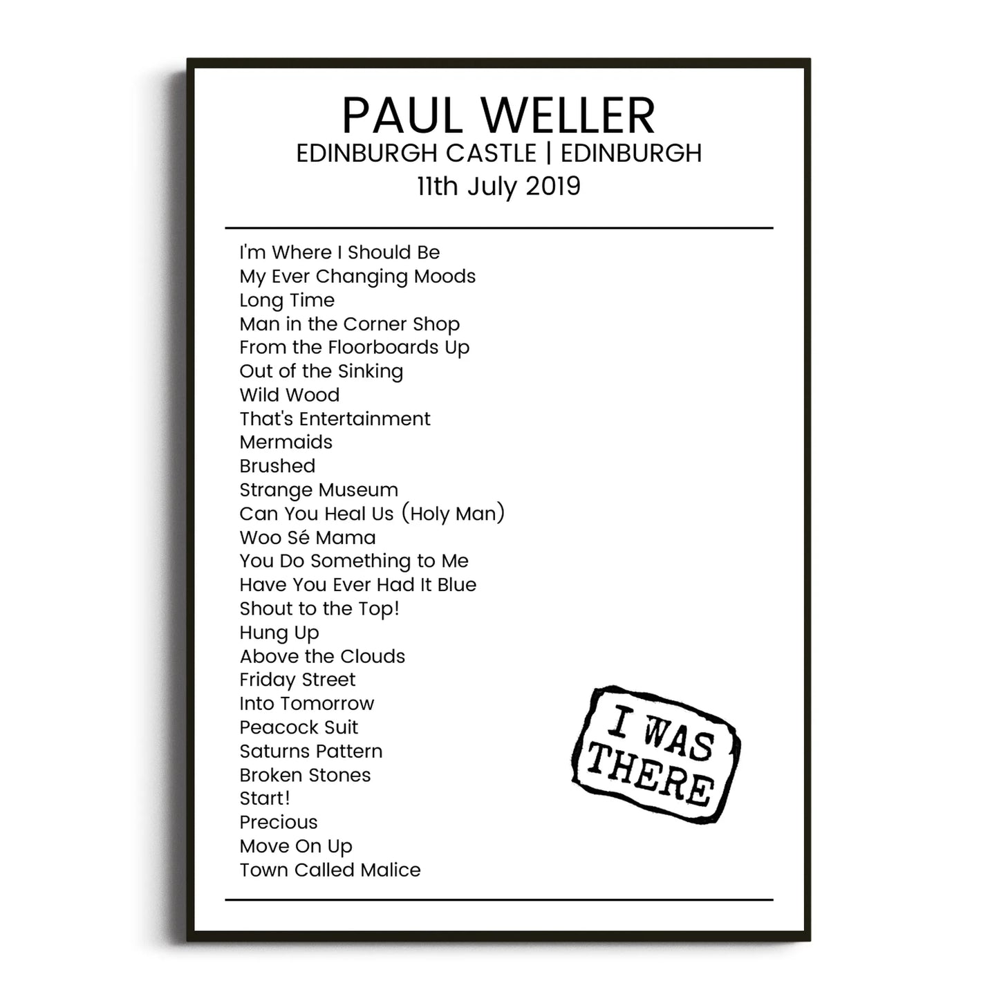 Paul Weller Edinburgh 11 July 2019 Setlist Poster