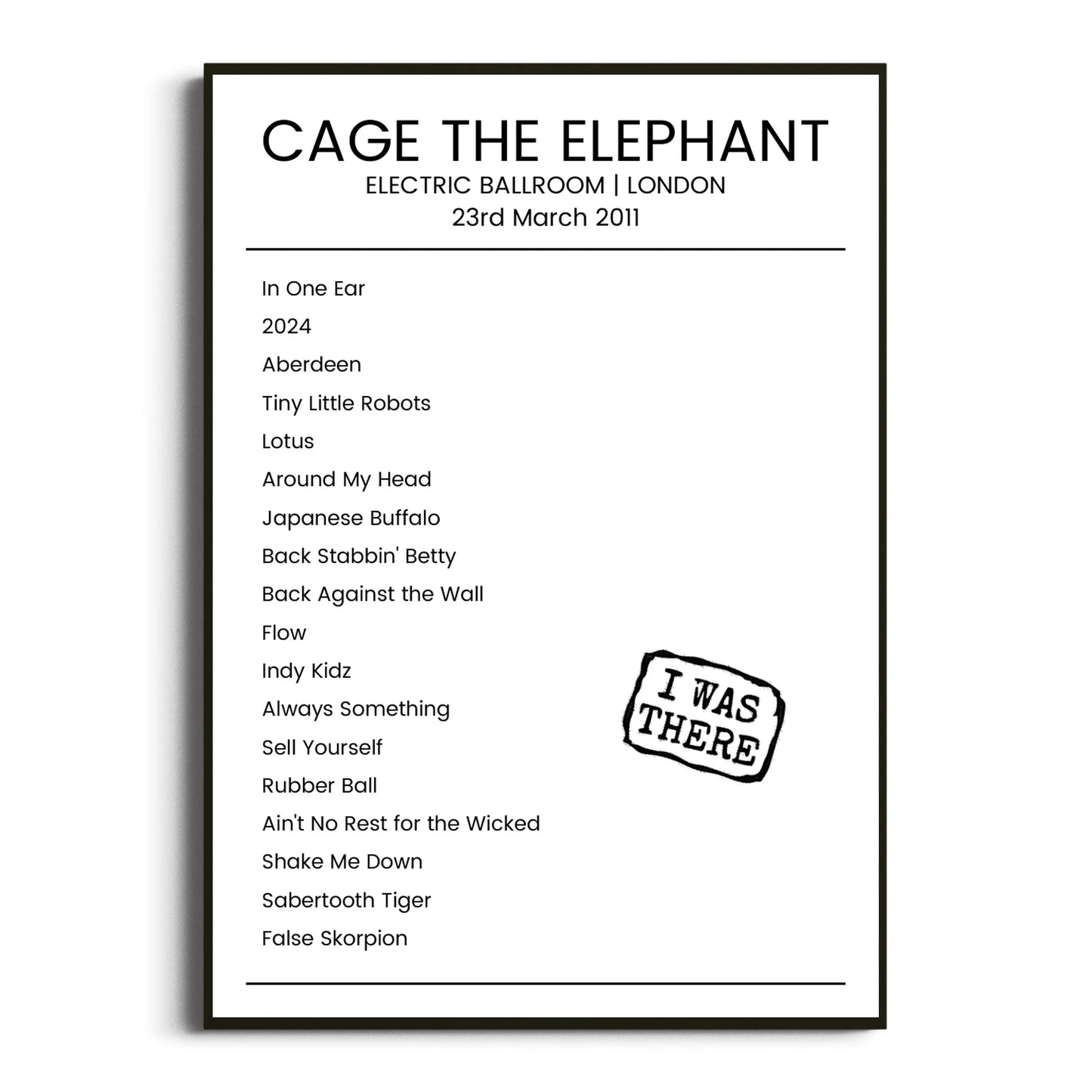 Cage the Elephant London 23 March 2011 Setlist Poster