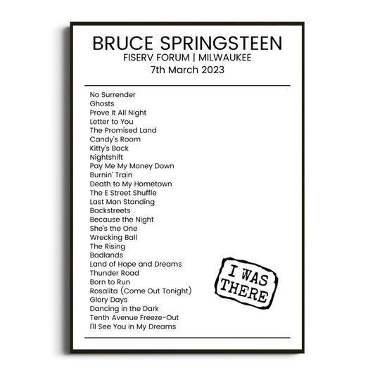 Bruce Springsteen Milwaukee 07 March 2023 Setlist Poster