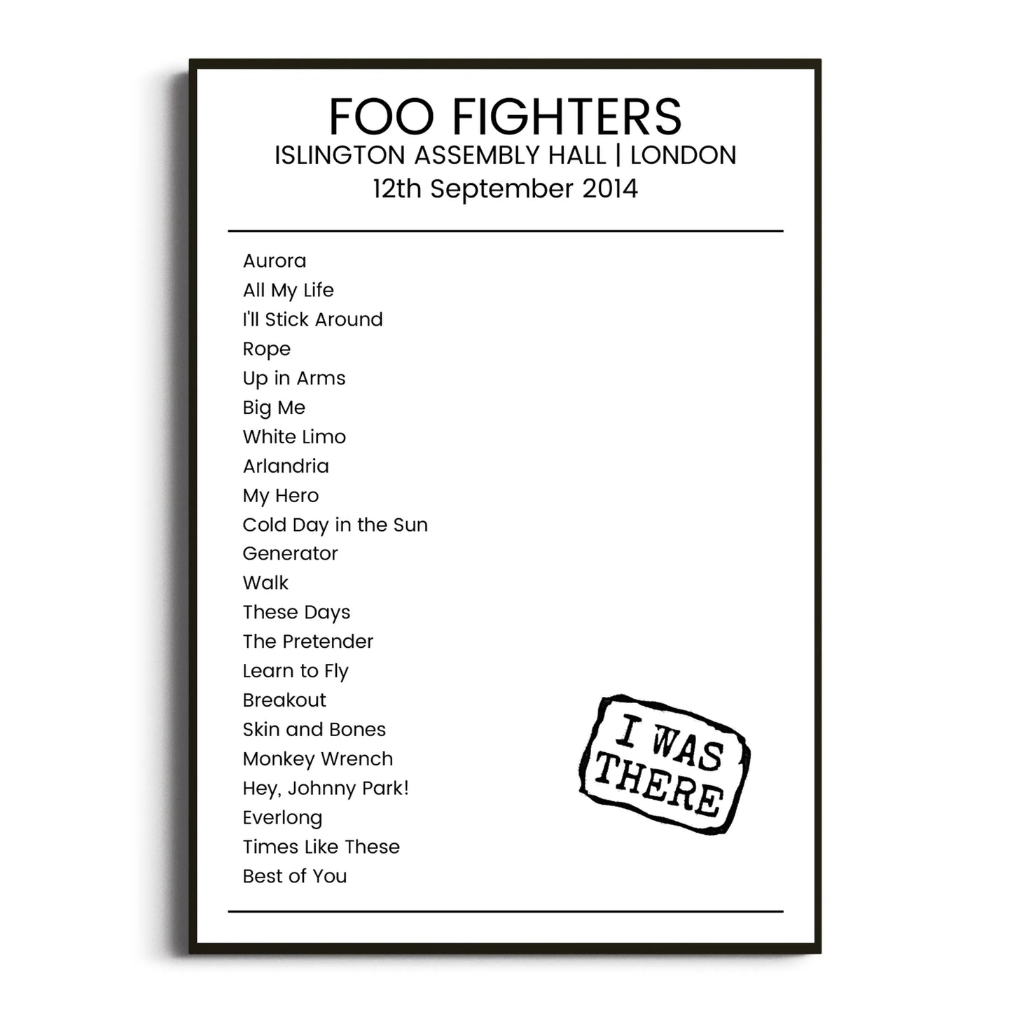 Foo Fighters London 12 September 2014 Setlist Poster