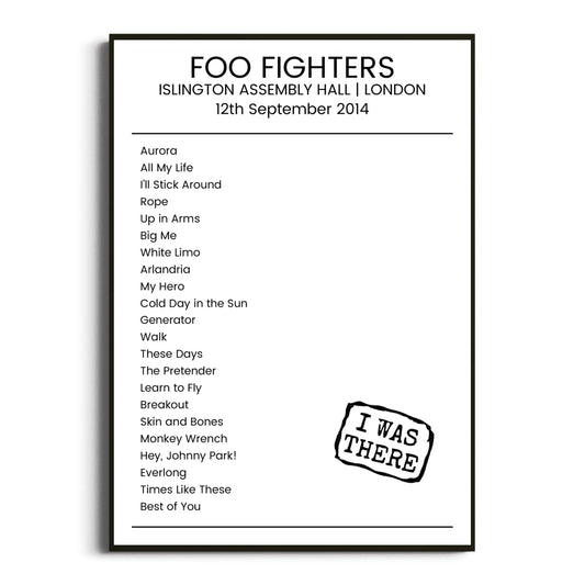 Foo Fighters London 12 September 2014 Setlist Poster