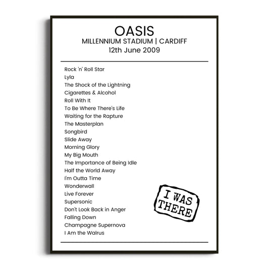 Oasis Cardiff 12 June 2009 Setlist Poster