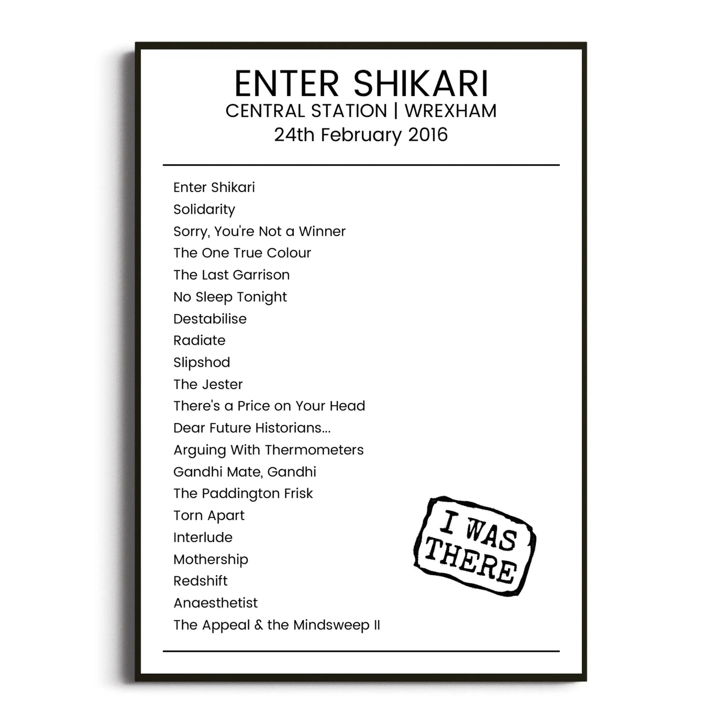 Enter Shikari Wrexham 24 February 2016 Setlist Poster