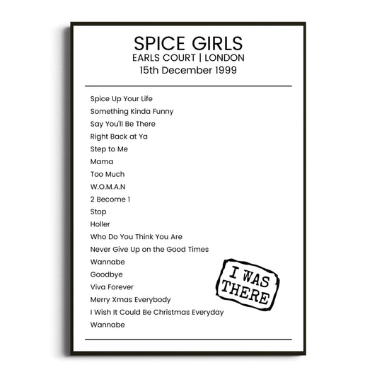 Spice Girls London 15 December 1999 Setlist Poster