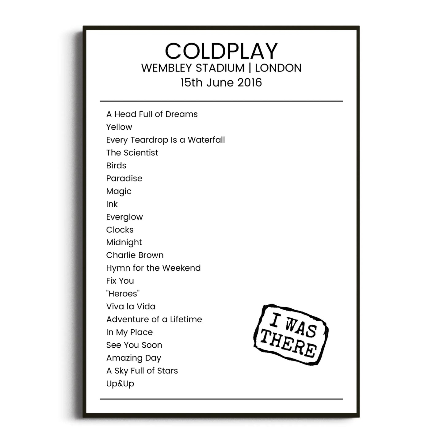 Coldplay London 15 June 2016 Setlist Poster