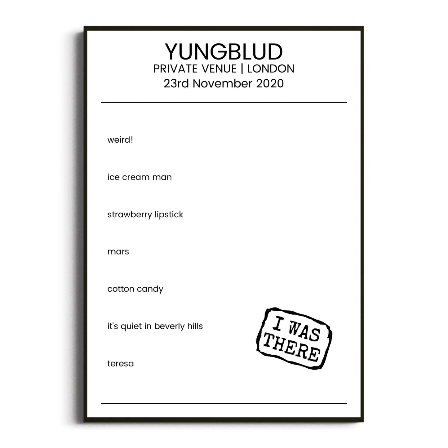 YUNGBLUD London 23 November 2020 Setlist Poster