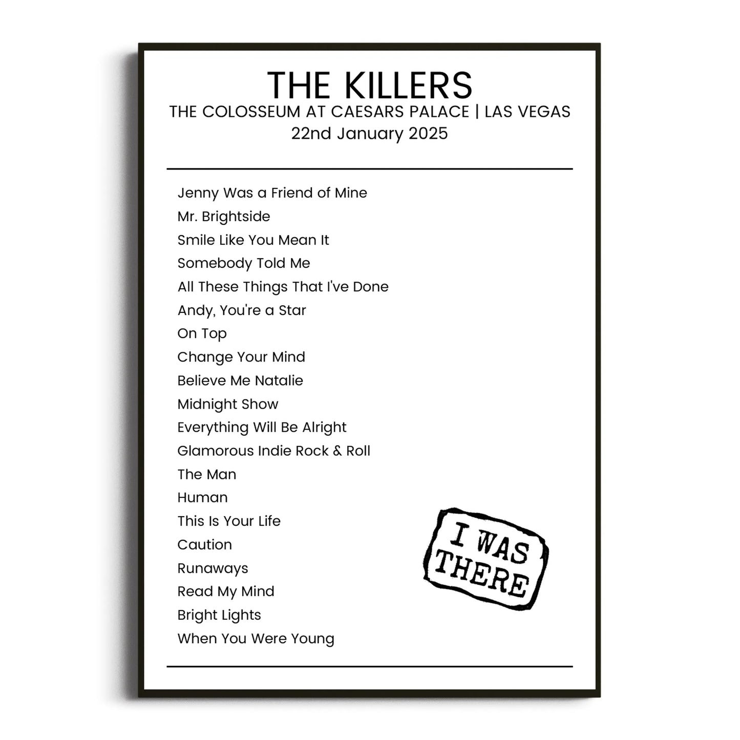 The Killers Las Vegas 22 January 2025 Setlist Poster