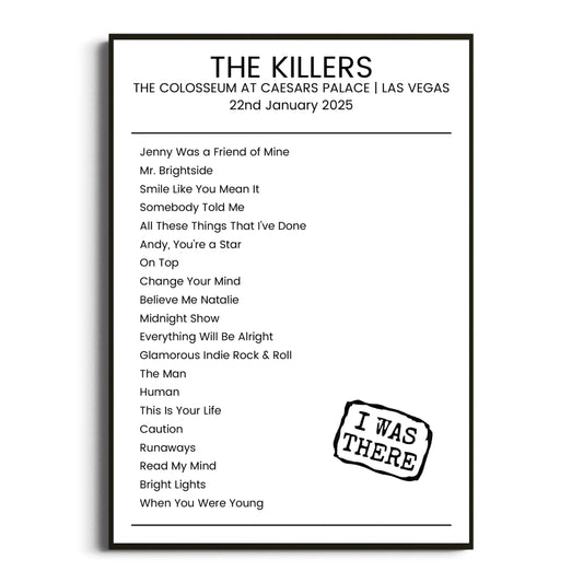 The Killers Las Vegas 22 January 2025 Setlist Poster