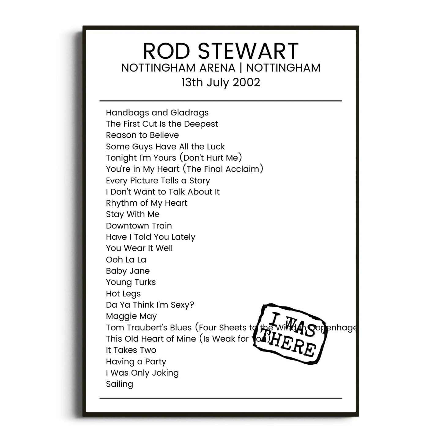 Rod Stewart Nottingham 13 July 2002 Setlist Poster