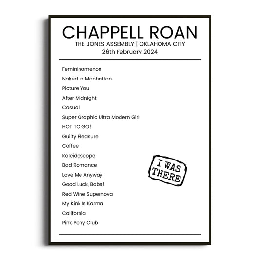 Chappell Roan Oklahoma City 26 February 2024 Setlist Poster