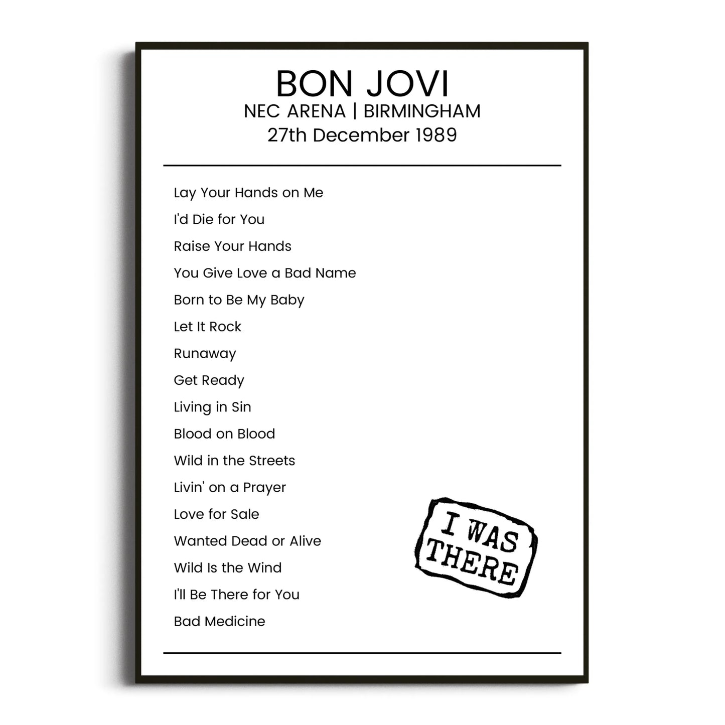 Bon Jovi Birmingham 27 December 1989 Setlist Poster