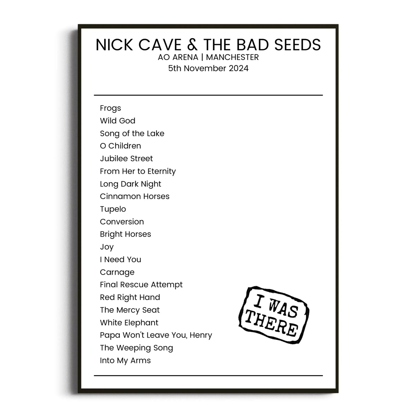 Nick Cave & the Bad Seeds Manchester 05 November 2024 Setlist Poster