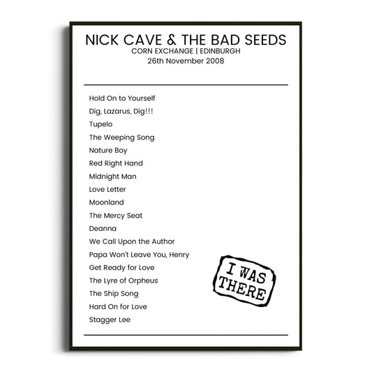 Nick Cave & the Bad Seeds Edinburgh 26 November 2008 Setlist Poster