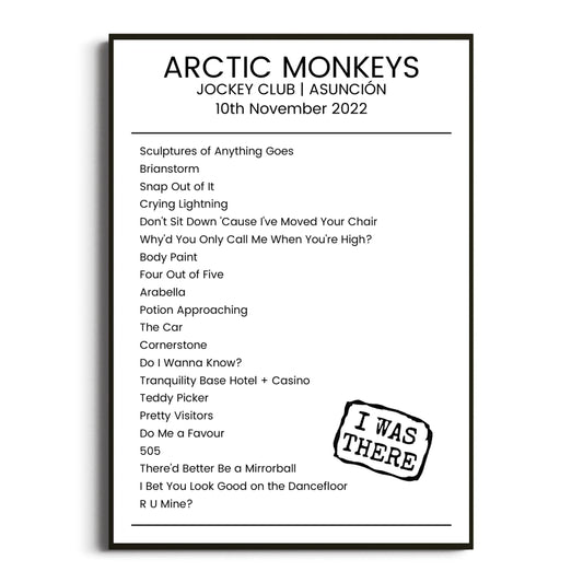 Arctic Monkeys Asunción 10 November 2022 Setlist Poster