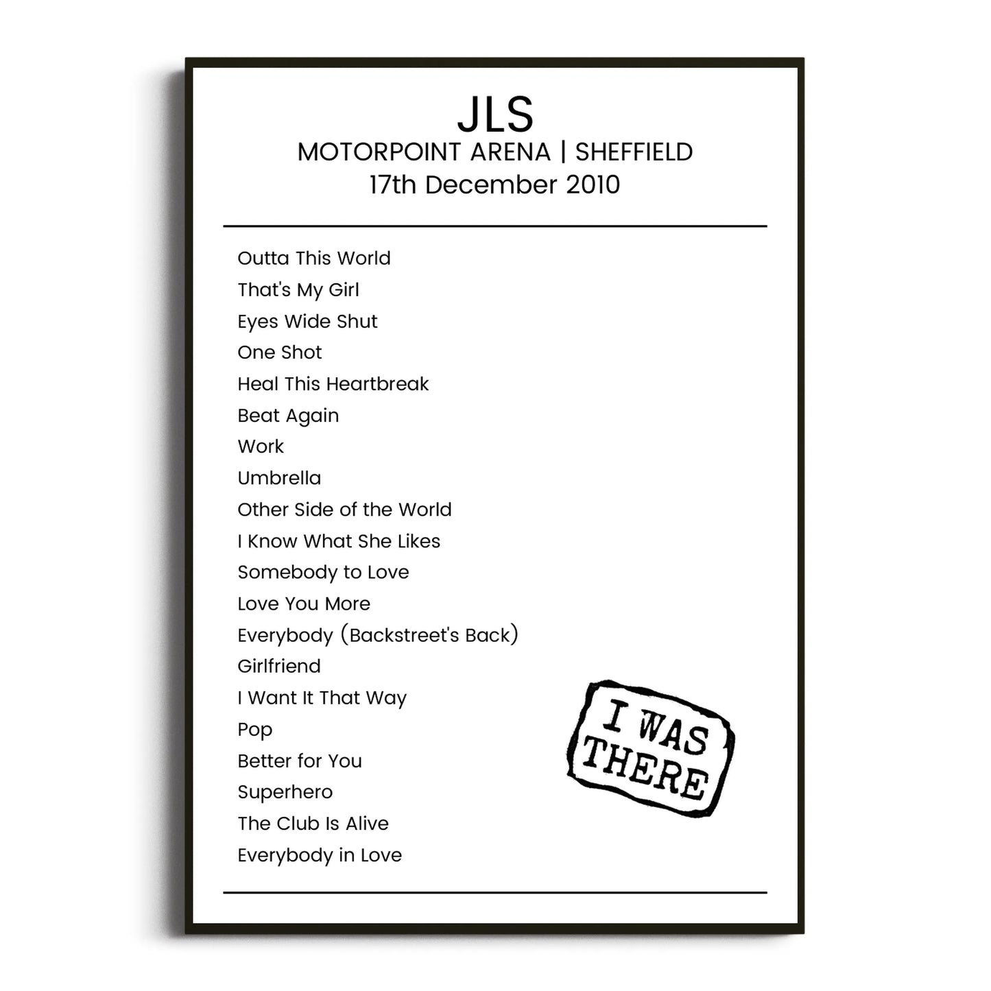 JLS Sheffield 17 December 2010 Setlist Poster