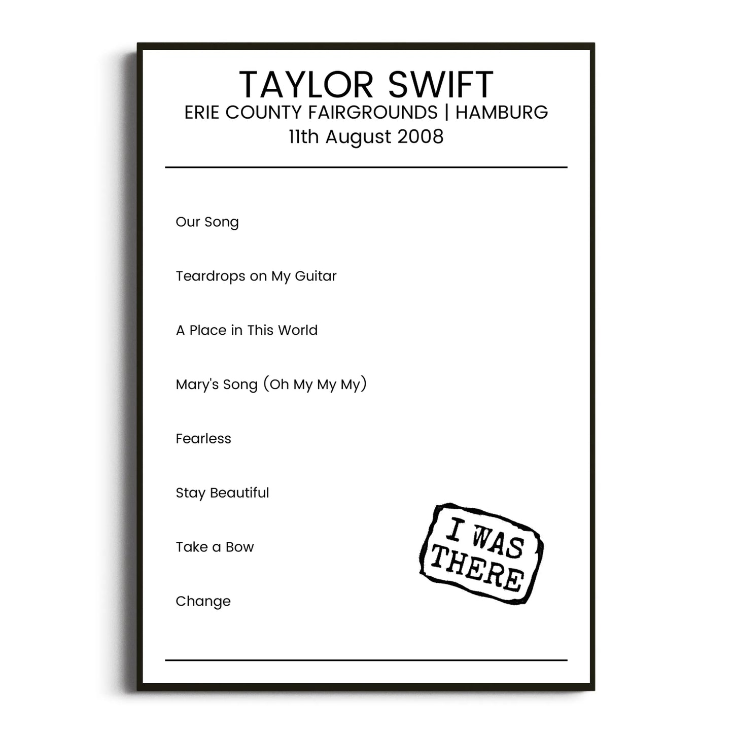 Taylor Swift Hamburg 11 August 2008 Setlist Poster