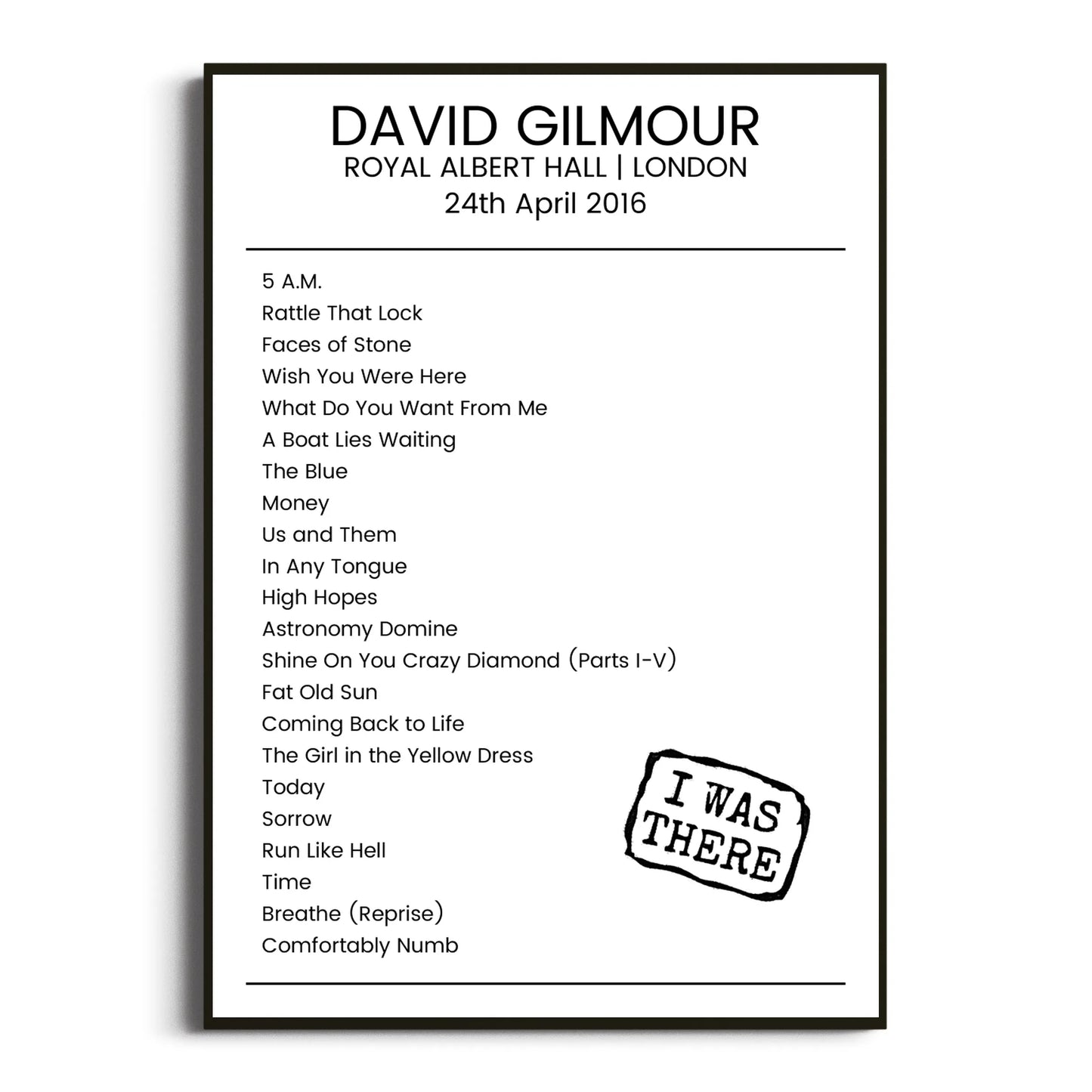 David Gilmour London 24 April 2016 Setlist Poster