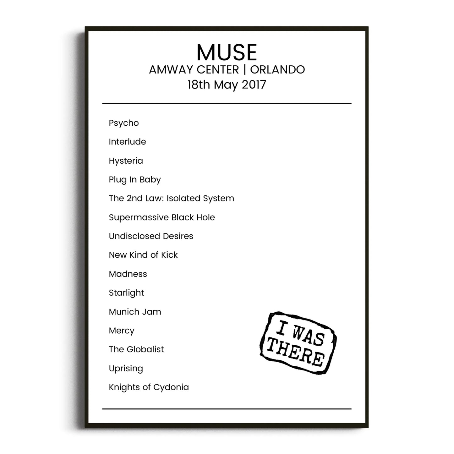 Muse Orlando 18 May 2017 Setlist Poster