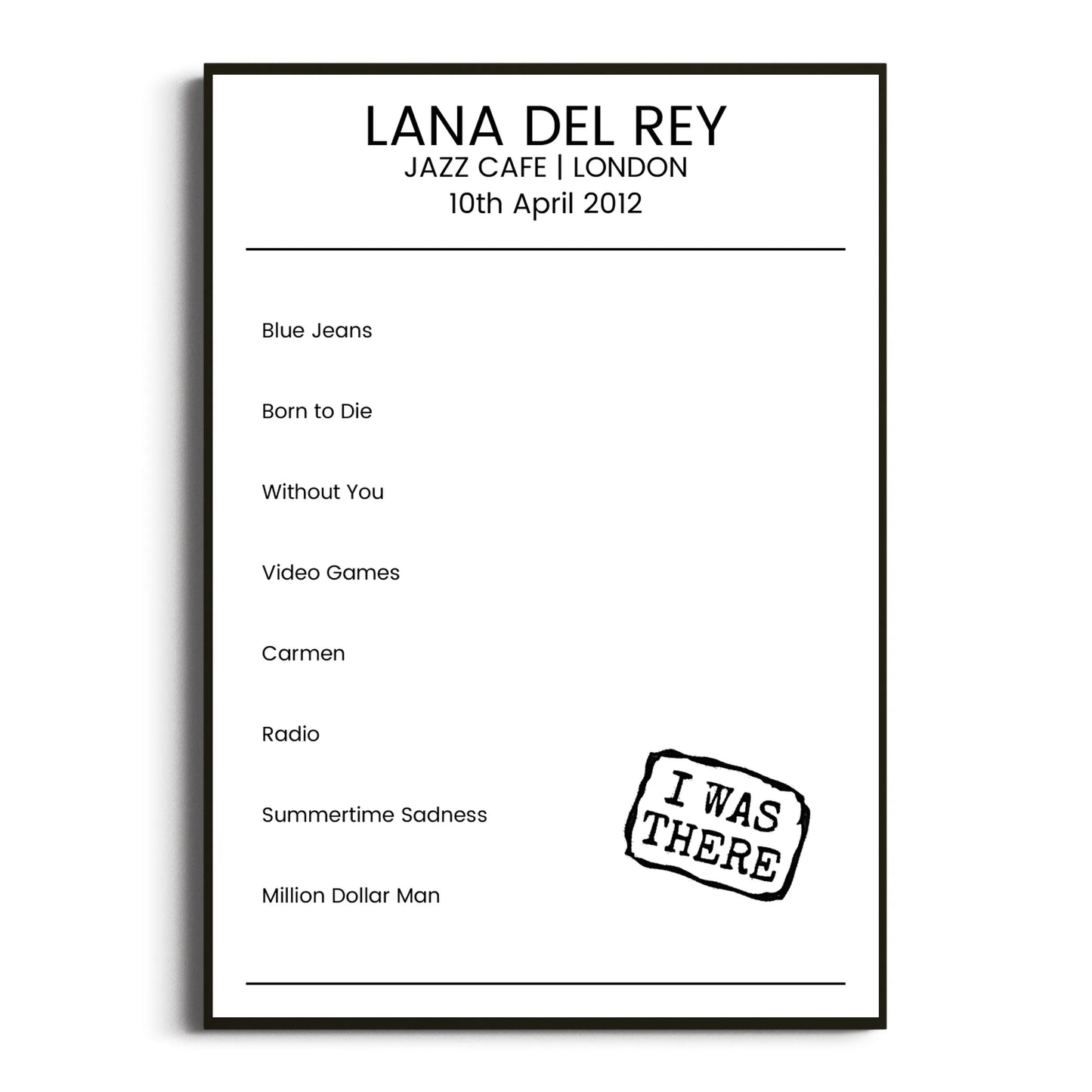 Lana Del Rey London 10 April 2012 Setlist Poster