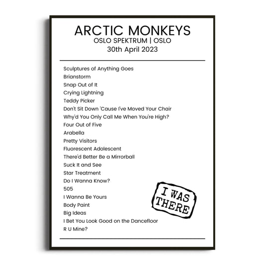 Arctic Monkeys Oslo 30 April 2023 Setlist Poster