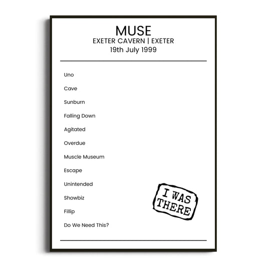 Muse Exeter 19 July 1999 Setlist Poster