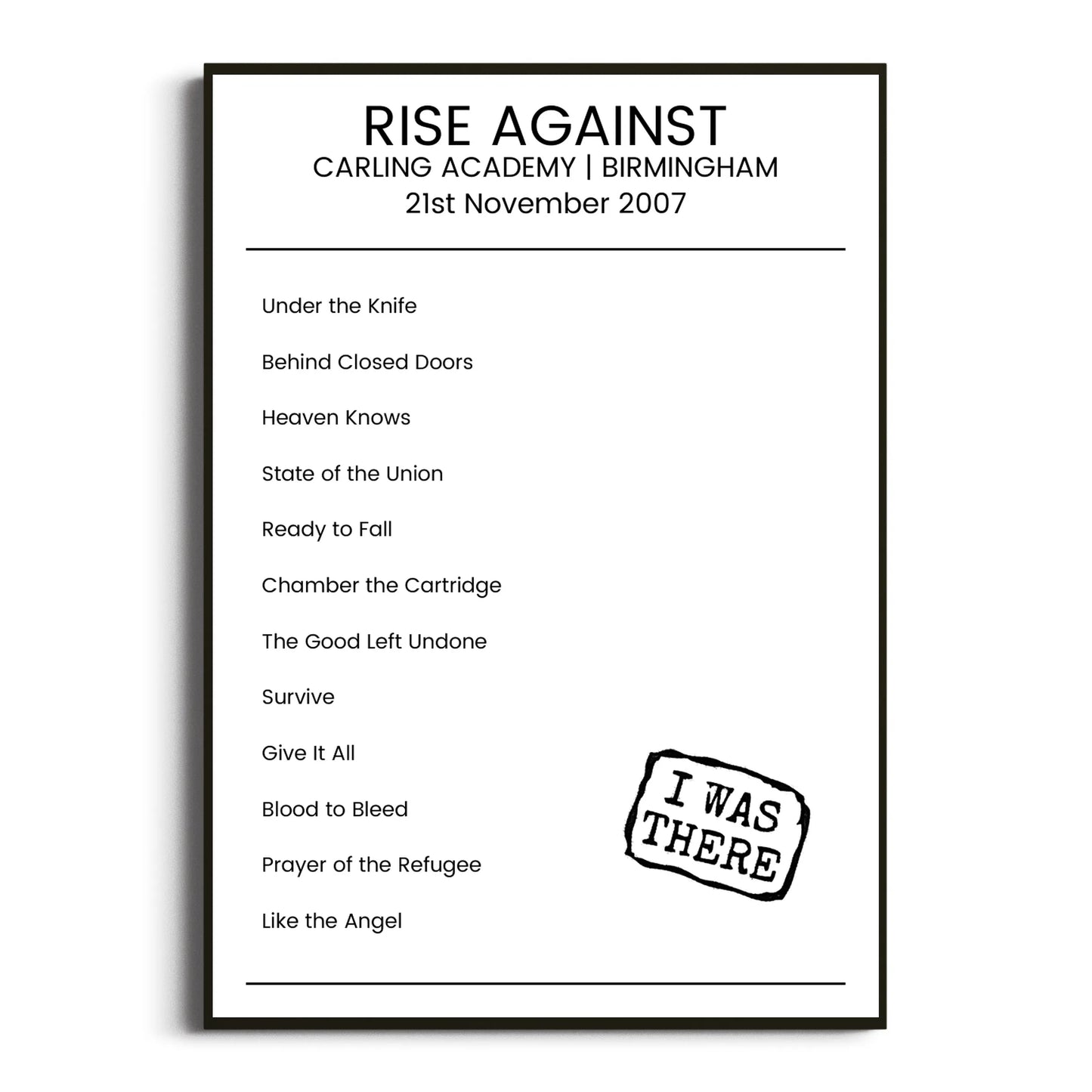 Rise Against Birmingham 21 November 2007 Setlist Poster