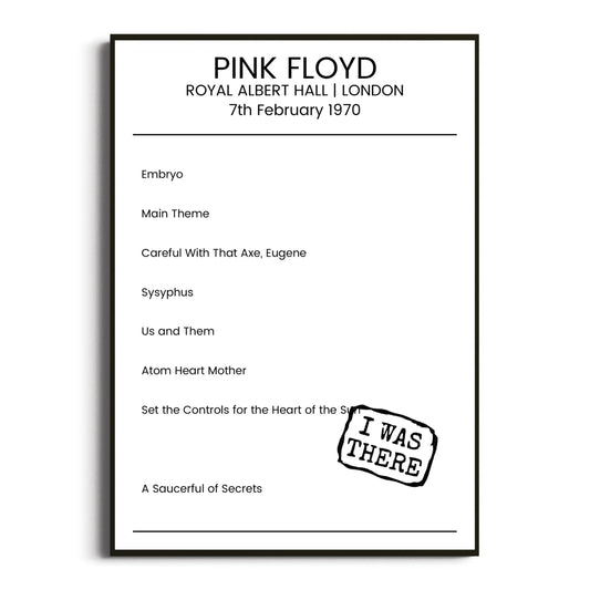 Pink Floyd London 07 February 1970 Setlist Poster