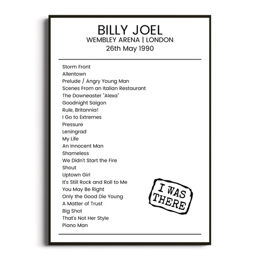 Billy Joel London 26 May 1990 Setlist Poster