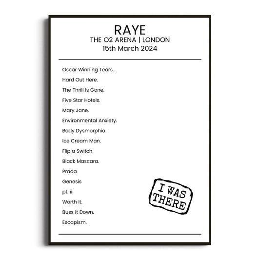 RAYE London 15 March 2024 Setlist Poster