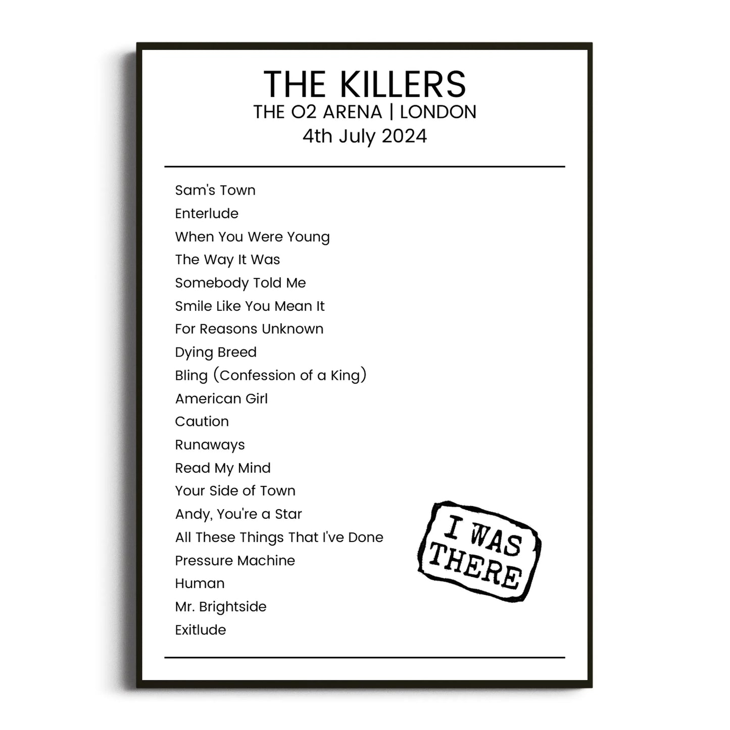 The Killers London 04 July 2024 Setlist Poster