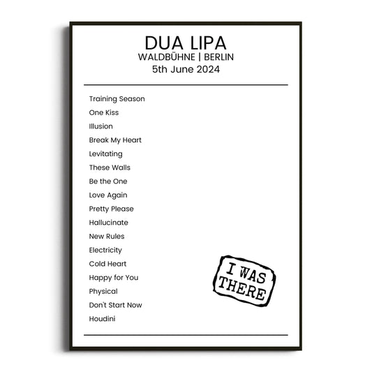 Dua Lipa Berlin 05 June 2024 Setlist Poster