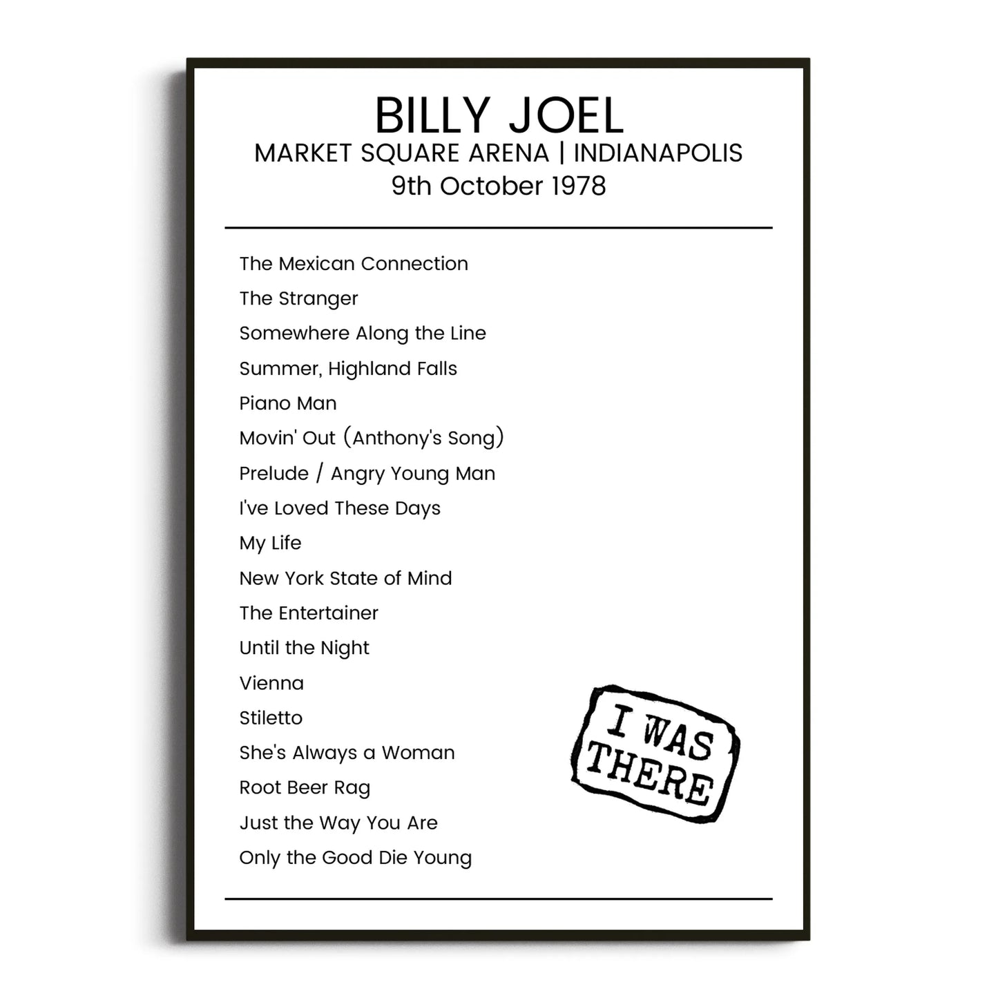 Billy Joel Indianapolis 09 October 1978 Setlist Poster